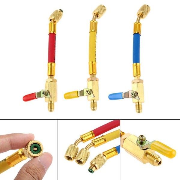 Versatile 3Pcs R134A R410A R22 R12 Charging Hose & Ball Valve Combination