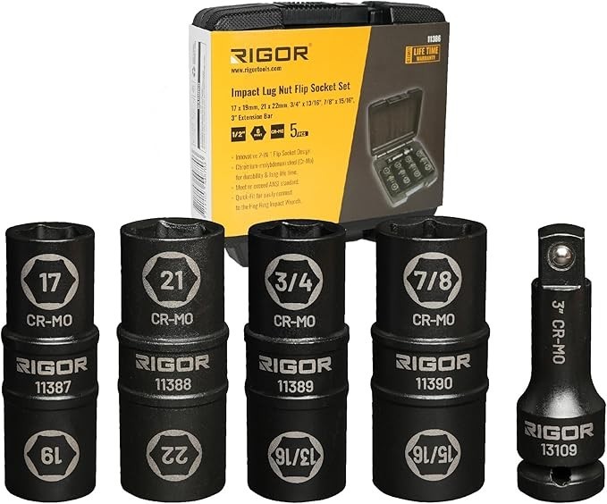 11386 1/2-Inch Drive Wheel Lug Nut Flip Socket Set, 5-piece | Impact, Cr-Mo Stee