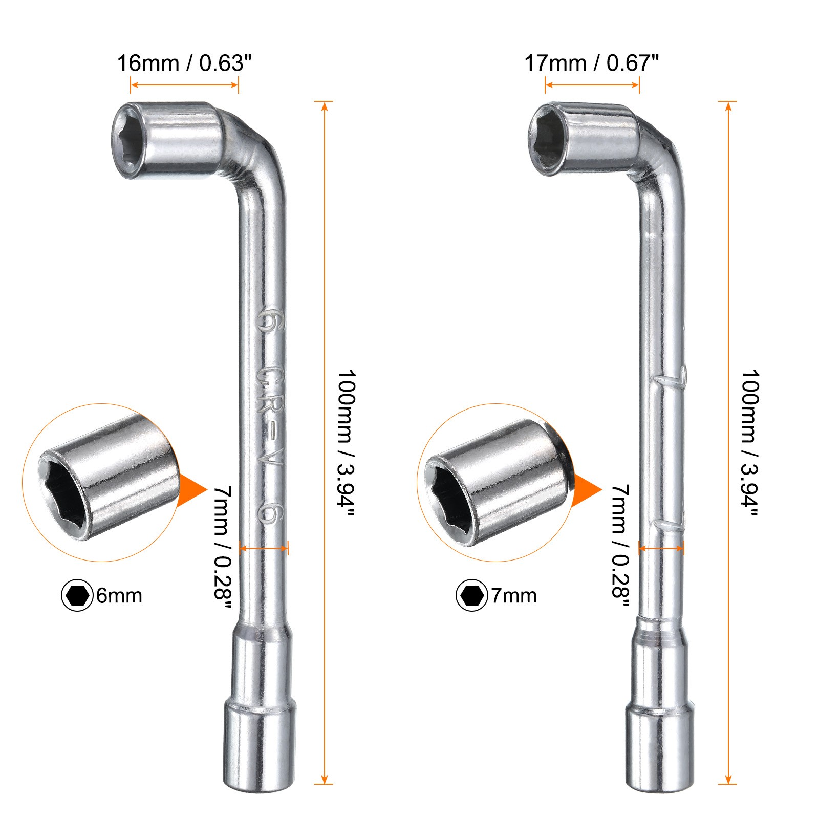 2pcs L Shape Angled Hex Socket Wrench Set 6mm 7mm Double Ended Socket Spanner