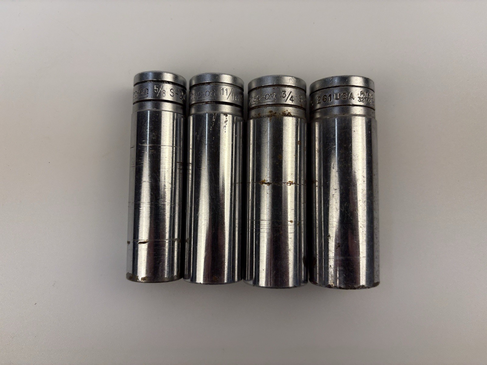 Snap-on 1/2” Drive Deep SAE Socket Lot S-201 S-221 S-241 S-261 USA 5/8”-13/16”