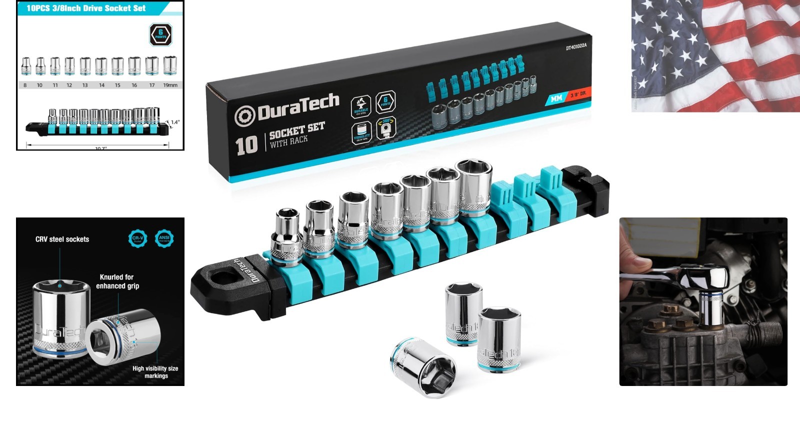3/8″ Drive Socket Set, Metric Socket Set 10PCS, Mechanic Metric Socket Sets w…