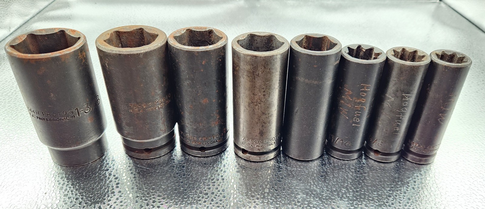 Proto Tools 8pc IMPACT Socket 1/2″dr ☆SAE☆ DEEP 9/16” to 1-3/8” Lot 3271