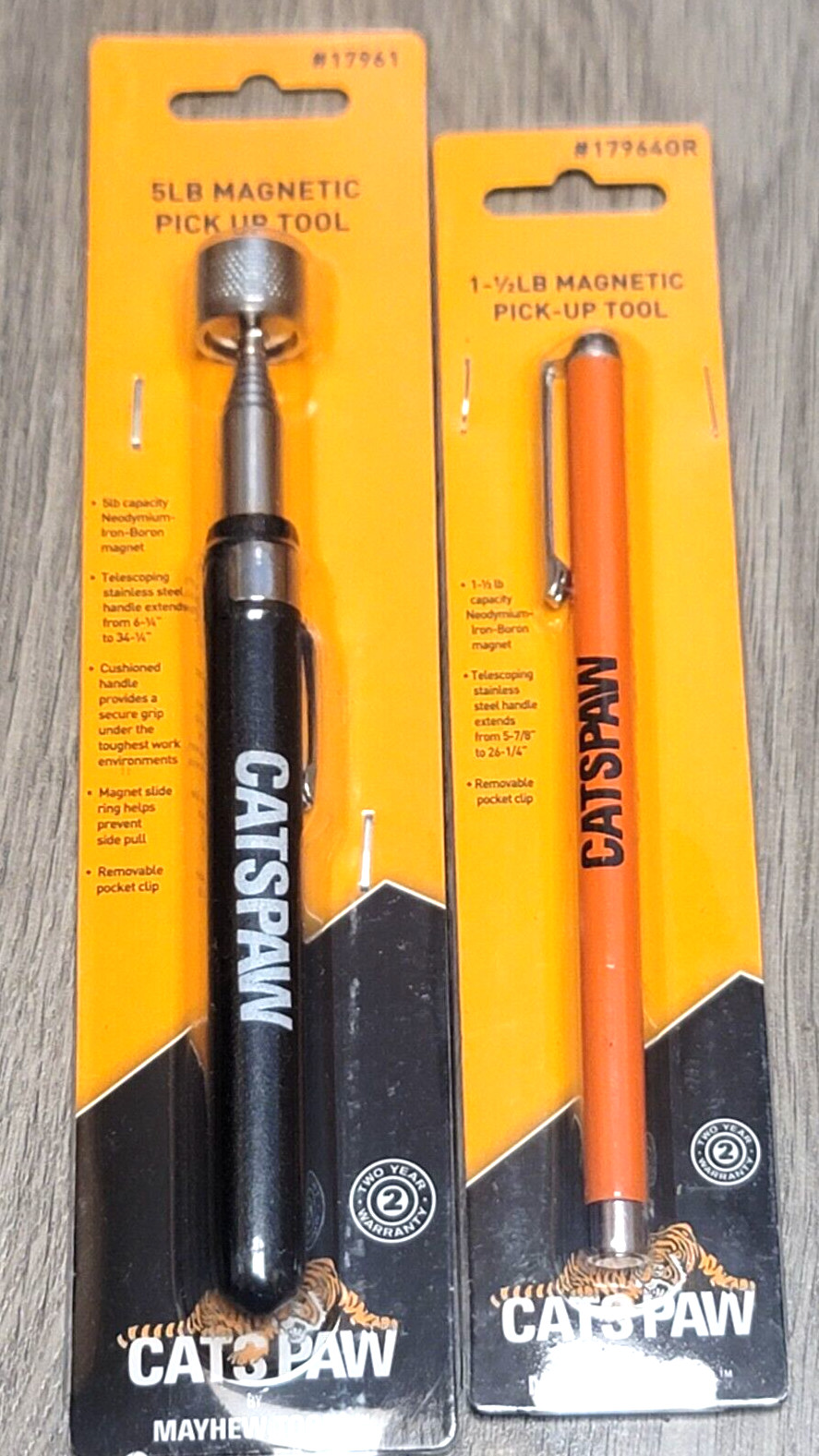 Mayhew Catspaw 2pc Telescoping Pocket Magnet Pick Up Tool 1.5 & 5lb #17961/17964