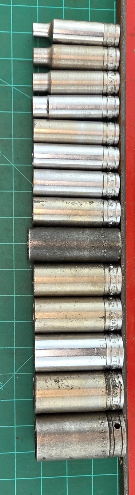 Snap On Tools 313TSYA 1/2″Drive 14 pc 6 point Deep Socket Set 3/8″-1-1/8″