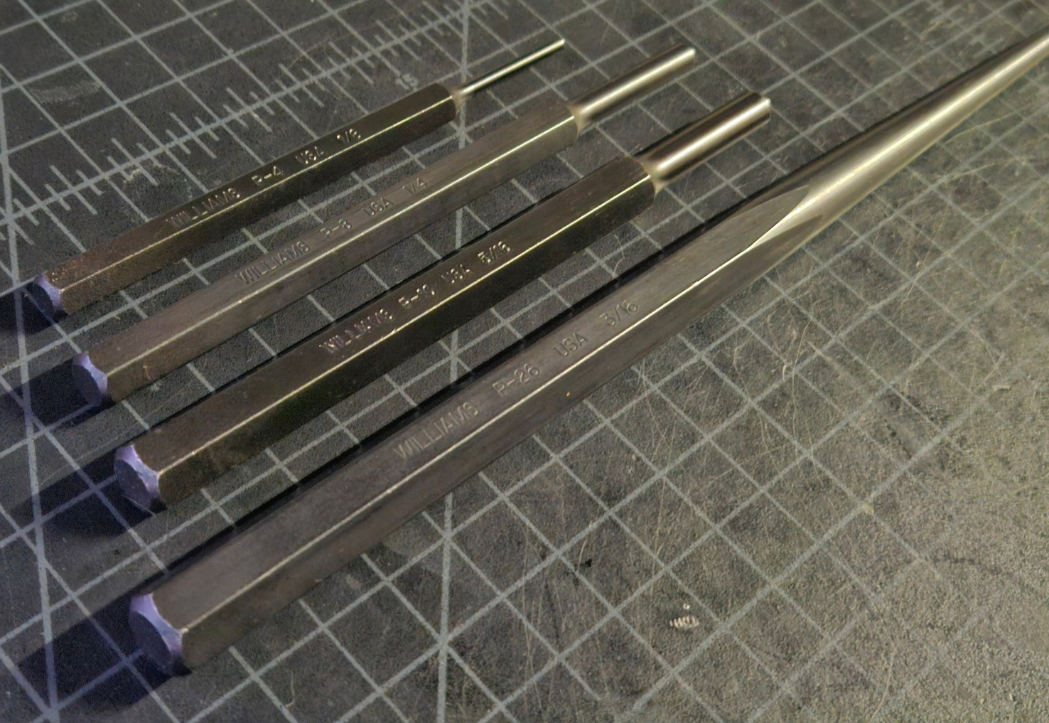 Williams Tools 4 PC Piece Pin Punch Set Lot P4, P8, P10, P26, USA NEW!