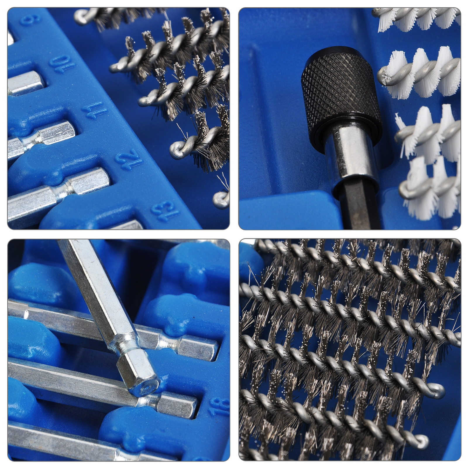 1/4″ Hex Shank Long Ext 38pc Industrial Wire Brush Set Stainless Steel Nylon