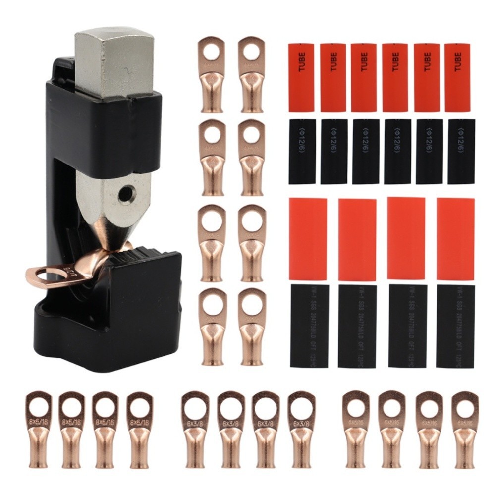 Hammer Lug Crimper Tool Set with 20 Wire Lugs and Heat Shrink Tubes for Auto