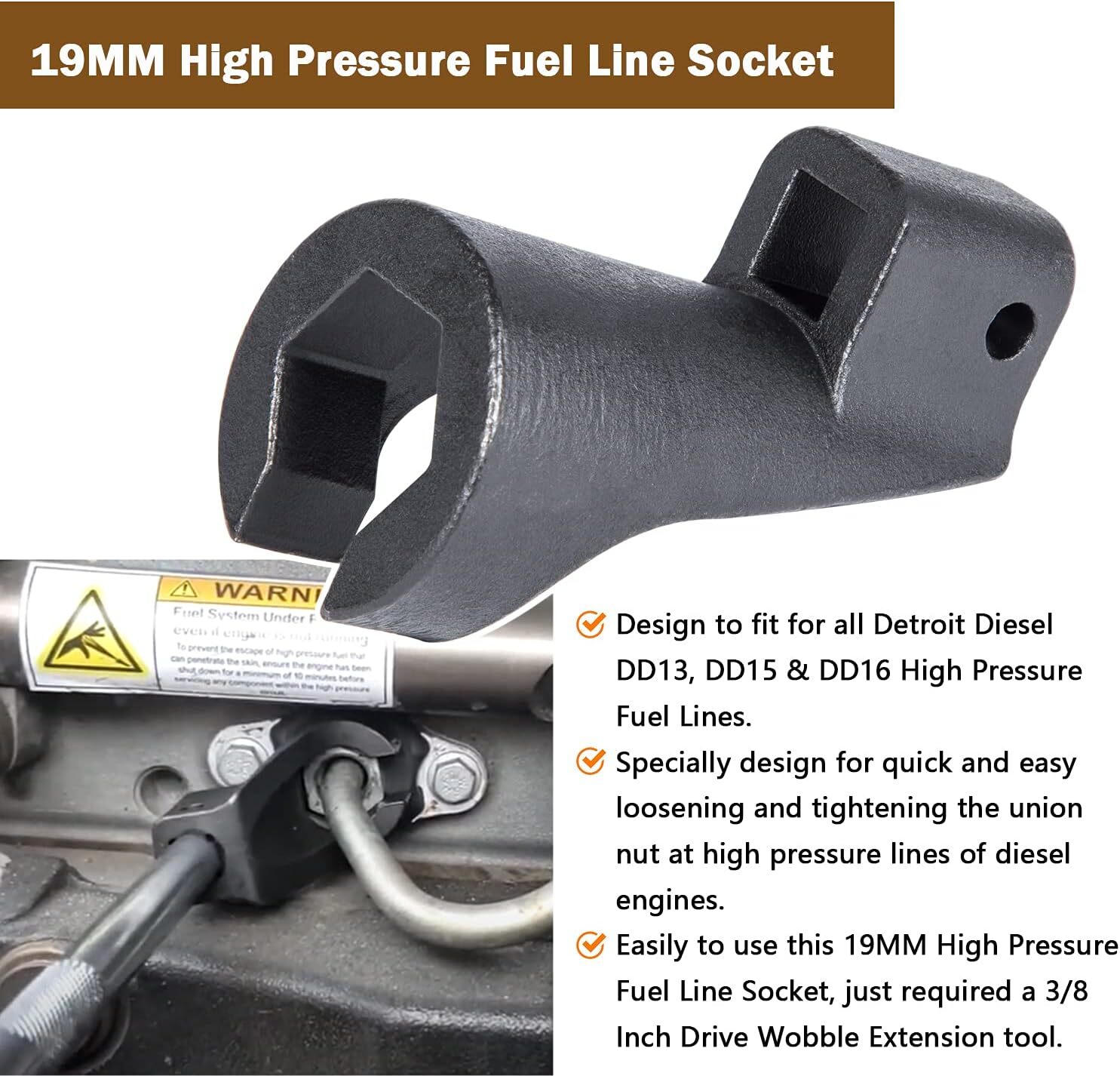 For Detroit Diesel DD15 Engine Camshaft Timing Tool Fuel Line Socket J-47487