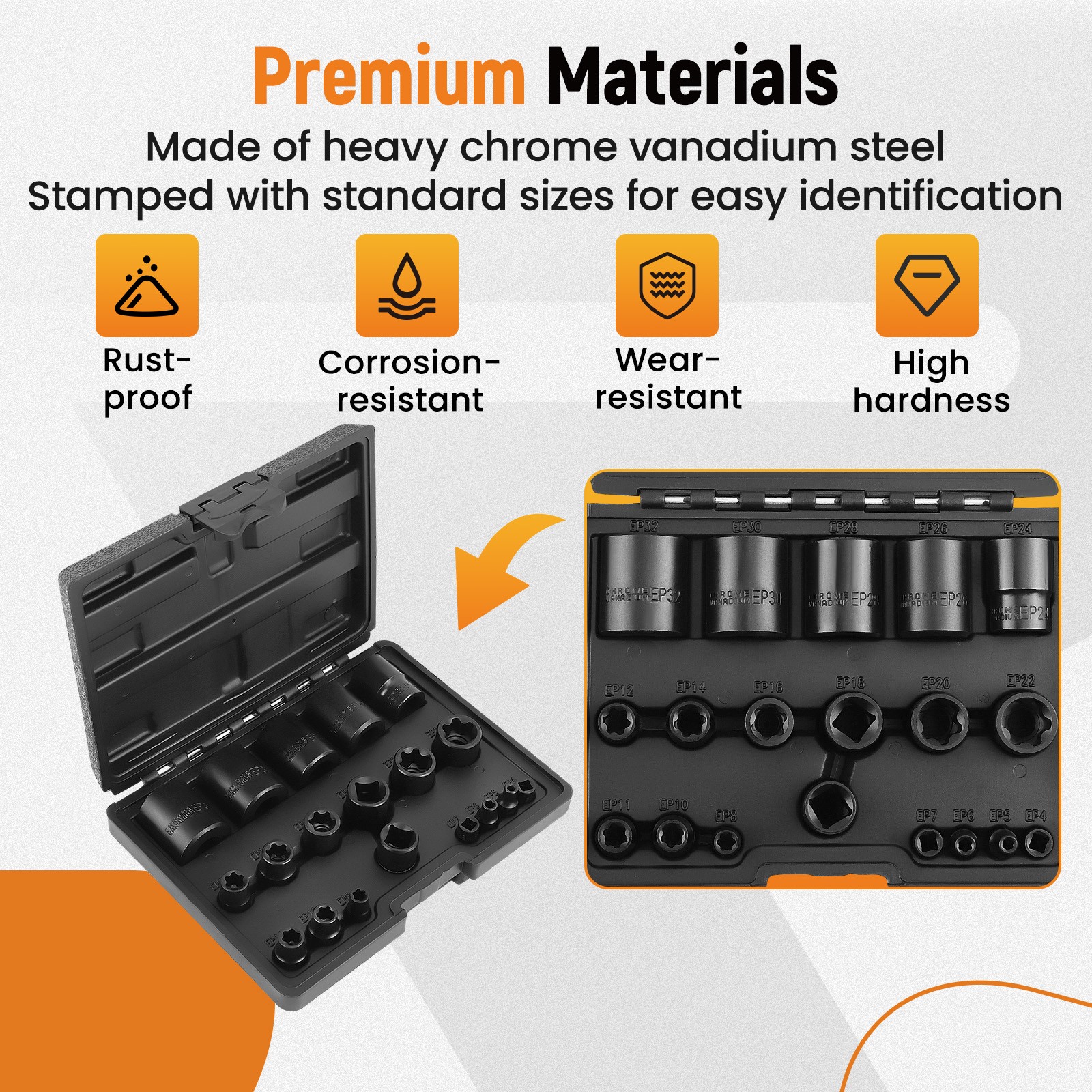 19pcs Black External Plus Socket Set EP4 EP5 EP6 EP7 EP8 EP10 EP11 EP12 EP14