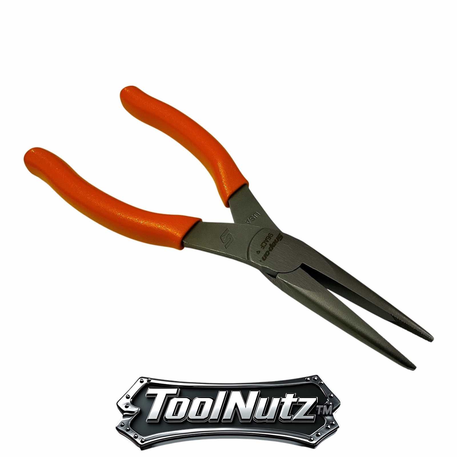 Snap-on Tools NEW 96ACFO 8in ORANGE Soft Grip Rounded Jaw Needle Nose Pliers USA