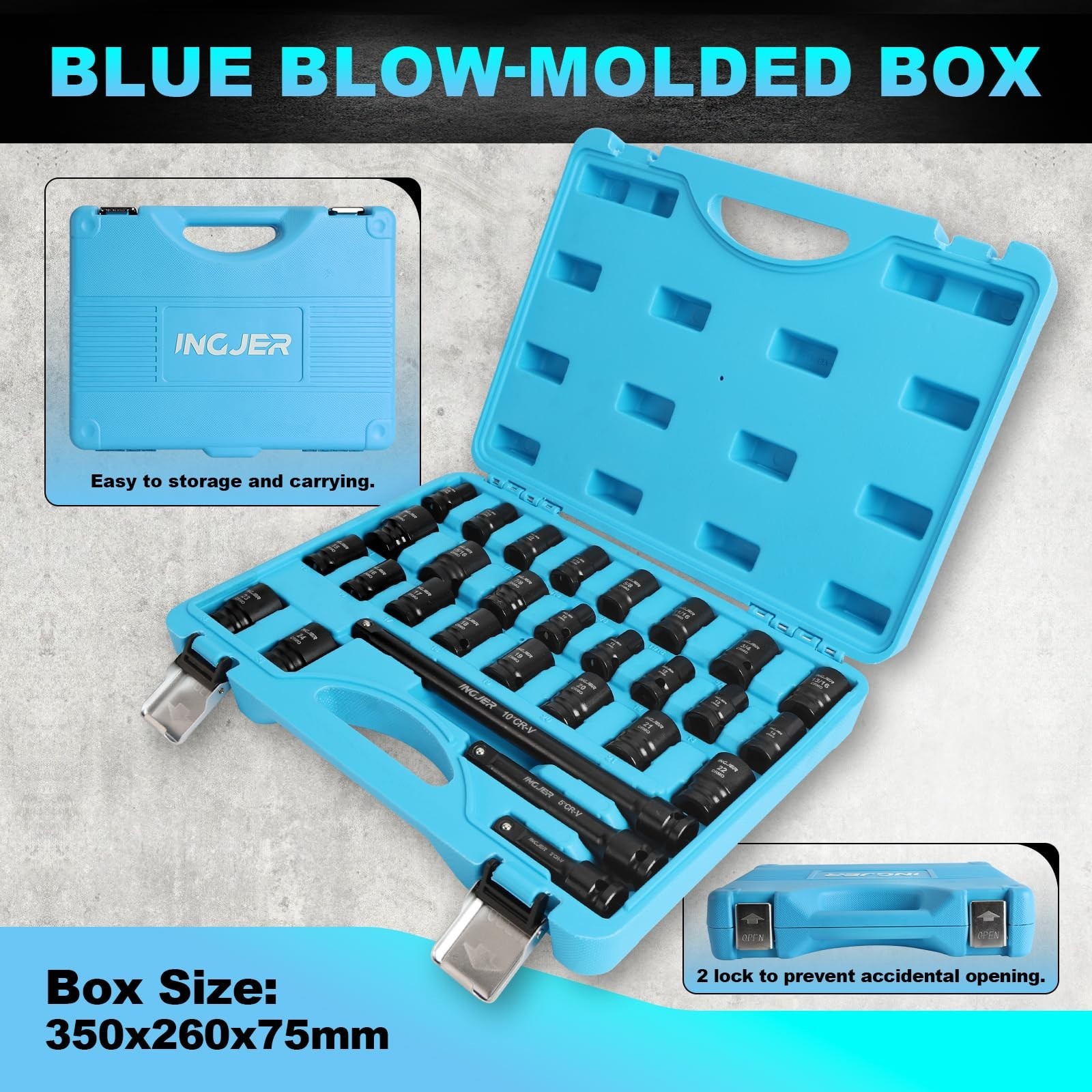 29PC 1/2″ Impact Socket Set – SAE & Metric Shallow Sockets, High Torque, CR-MO M