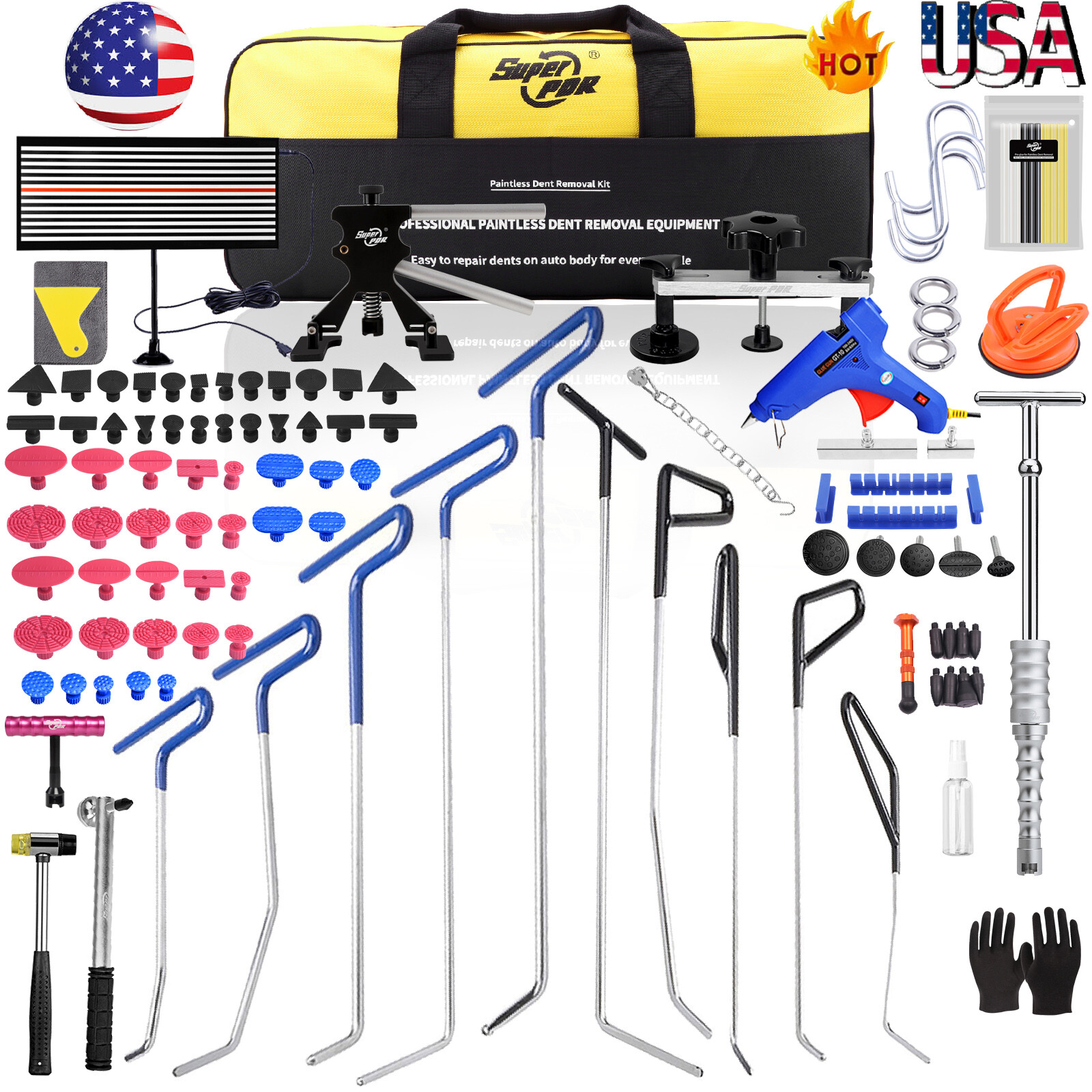 118PC Car Paintless Dent Puller Lifter Tool Kit Body Repair Hail Removal Tab PDR