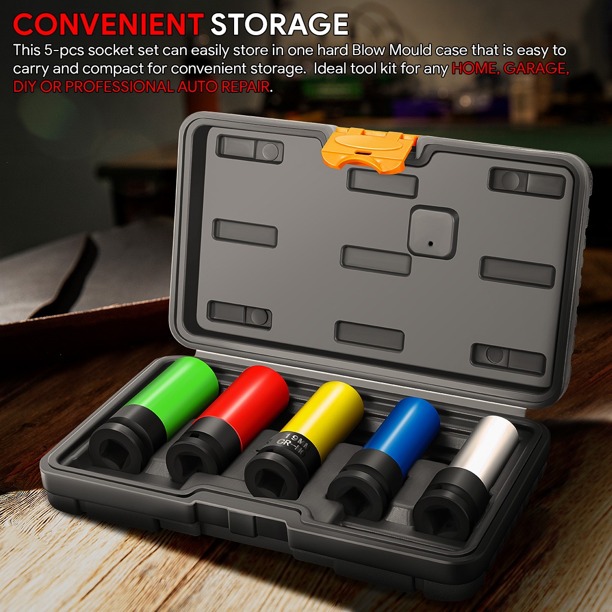 5Pcs 1/2″ Drive Deep Impact Wheel Protector Lug Nut Bolt Socket Set w/Carry Case