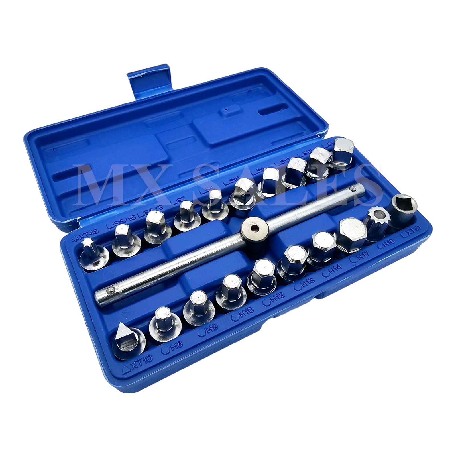21PC Oil Drain Pipe Plug Socket Set Oil Pan Screw Sleev Wrench T-bar Removal Kit