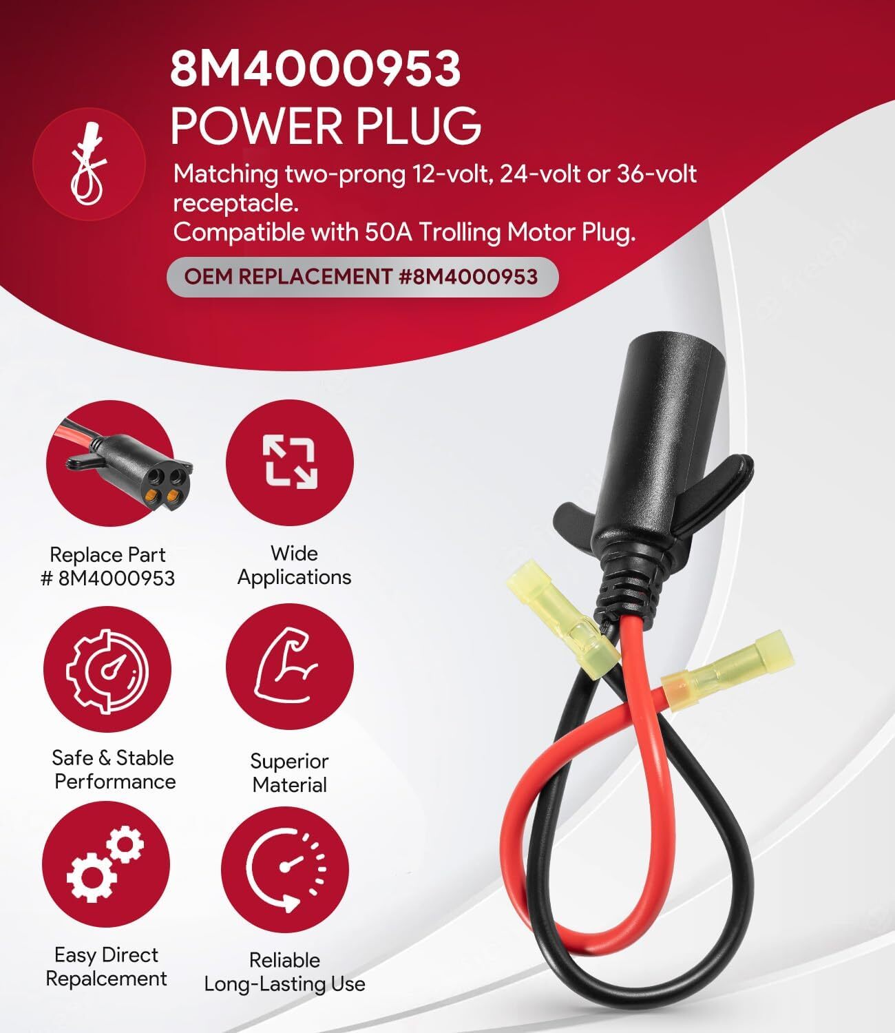 Trolling Motor Power Plug with 2-Prong 4 Holes 50 Amp Replace 8M4000953