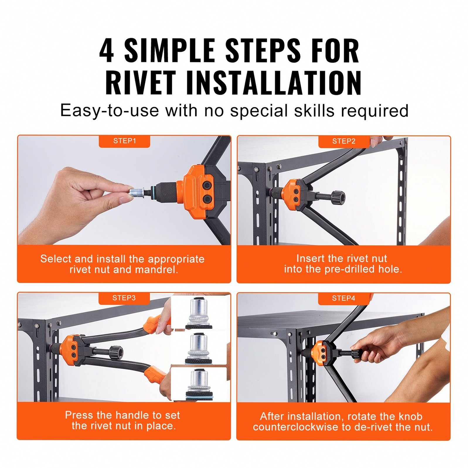 Tool-Free Rivet Nut Set 16in 13 Sizes 186 Rivet Nuts