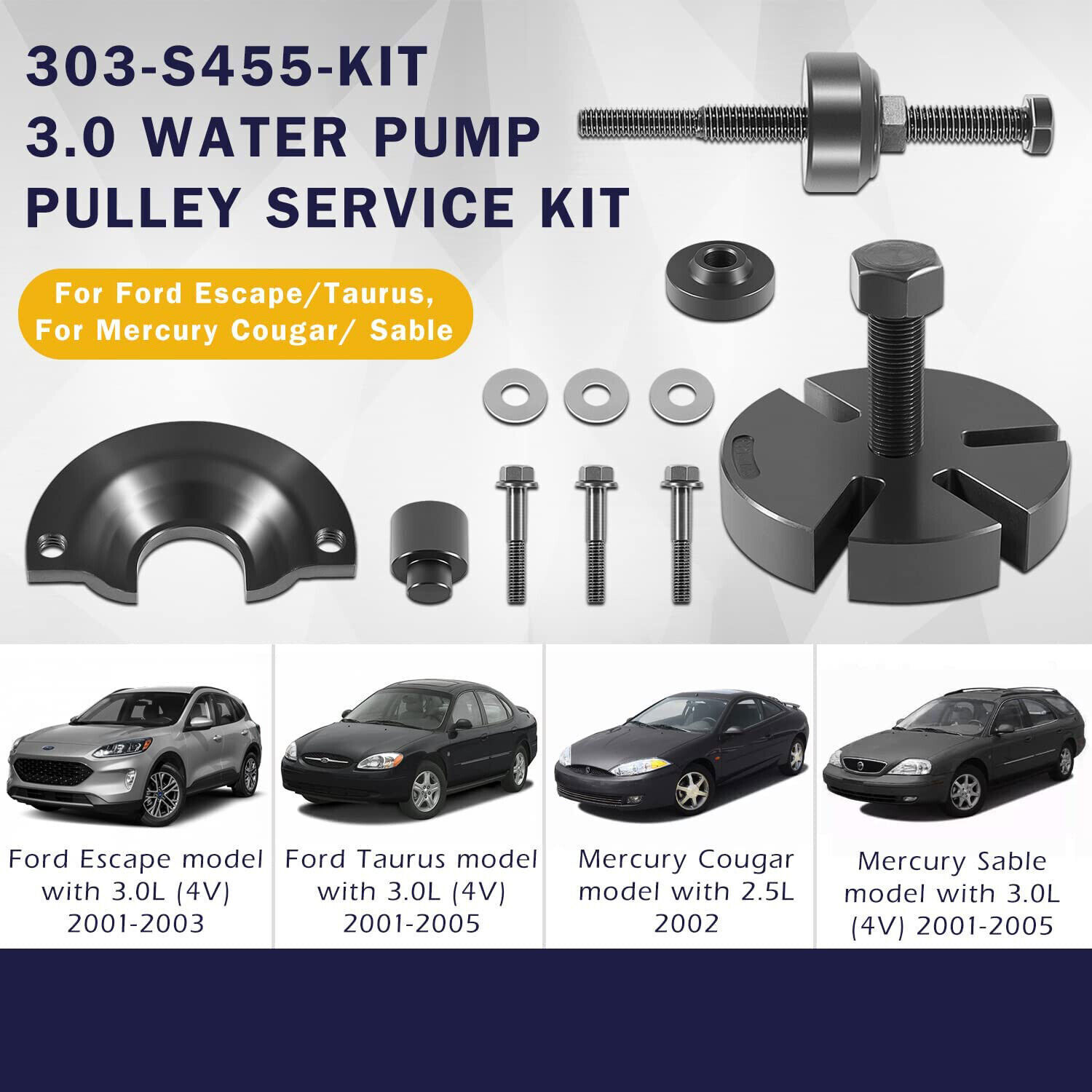 303-S455 Water Pump Pulley Service Kit Removal Tool Set for Ford Mercury 3.0L 4V