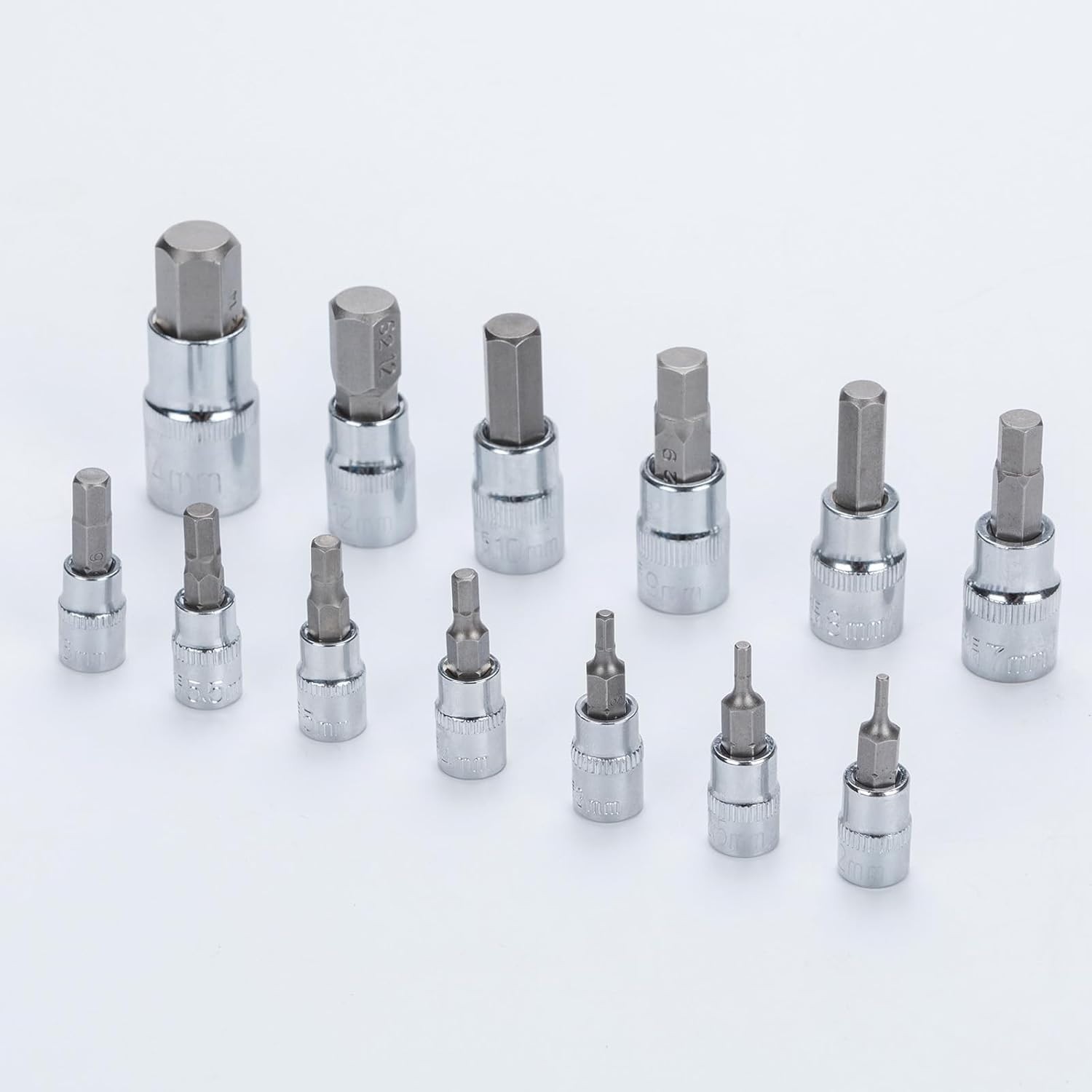 Versatile 13-Piece Metric Hex Bit Socket Set for Tools | Polished Chrome Finish