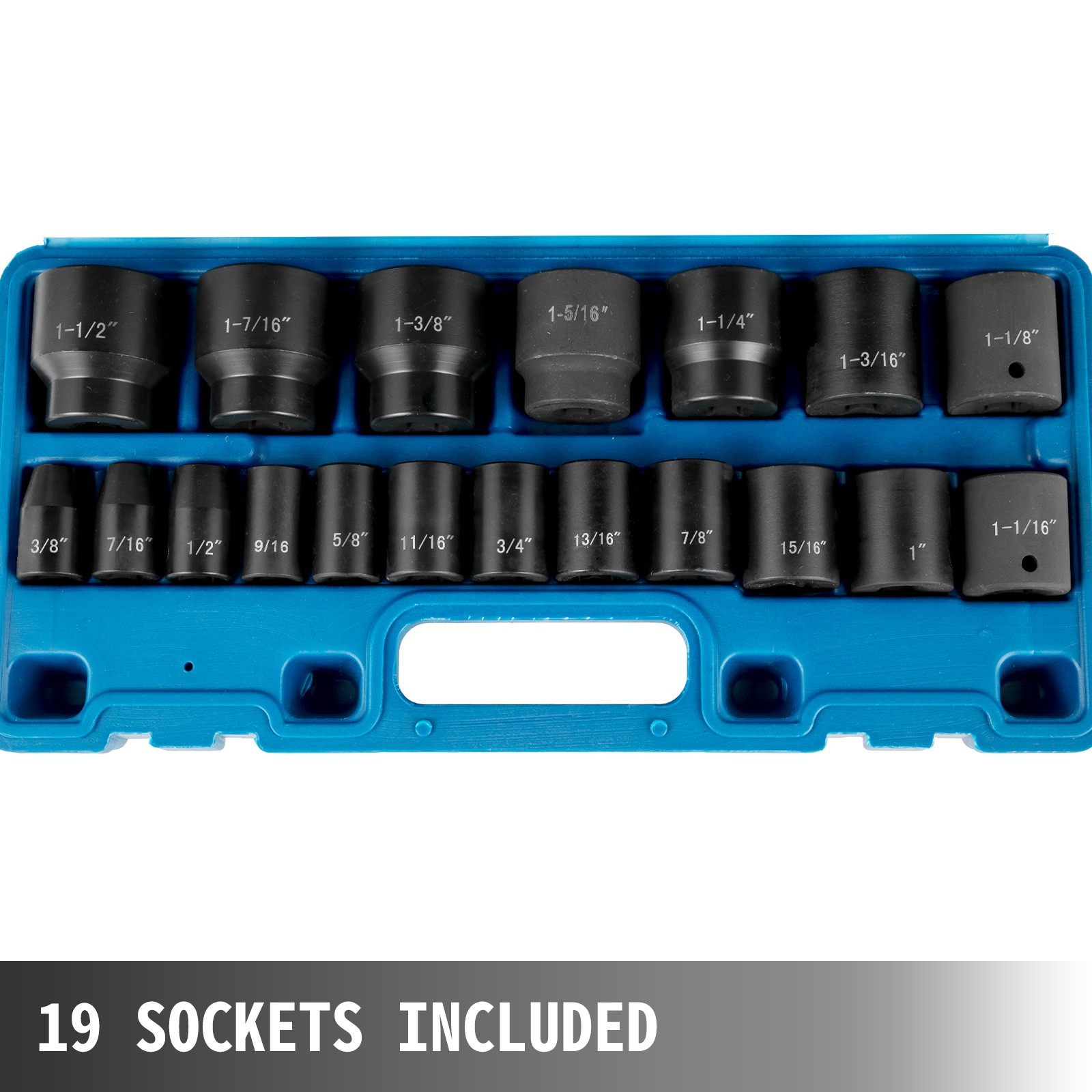 19 Pc 1/2-Inch Drive Standard Impact Socket Set Axle Hub Nut 6-Point SAE CR-V