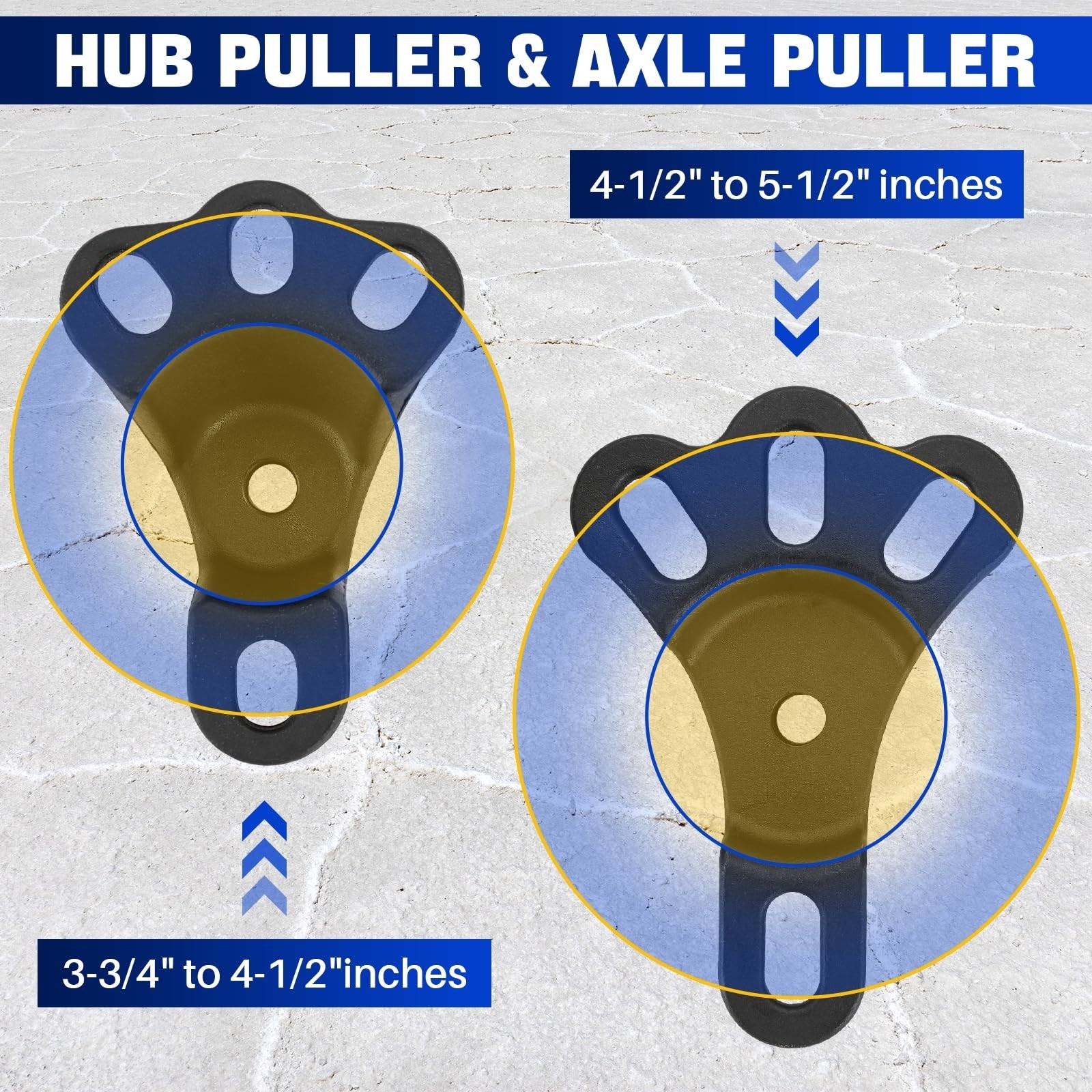 Universal Front & Rear Wheel Hub Puller Set, Axle Remover Tool, 3-1/4» to 5-1/2