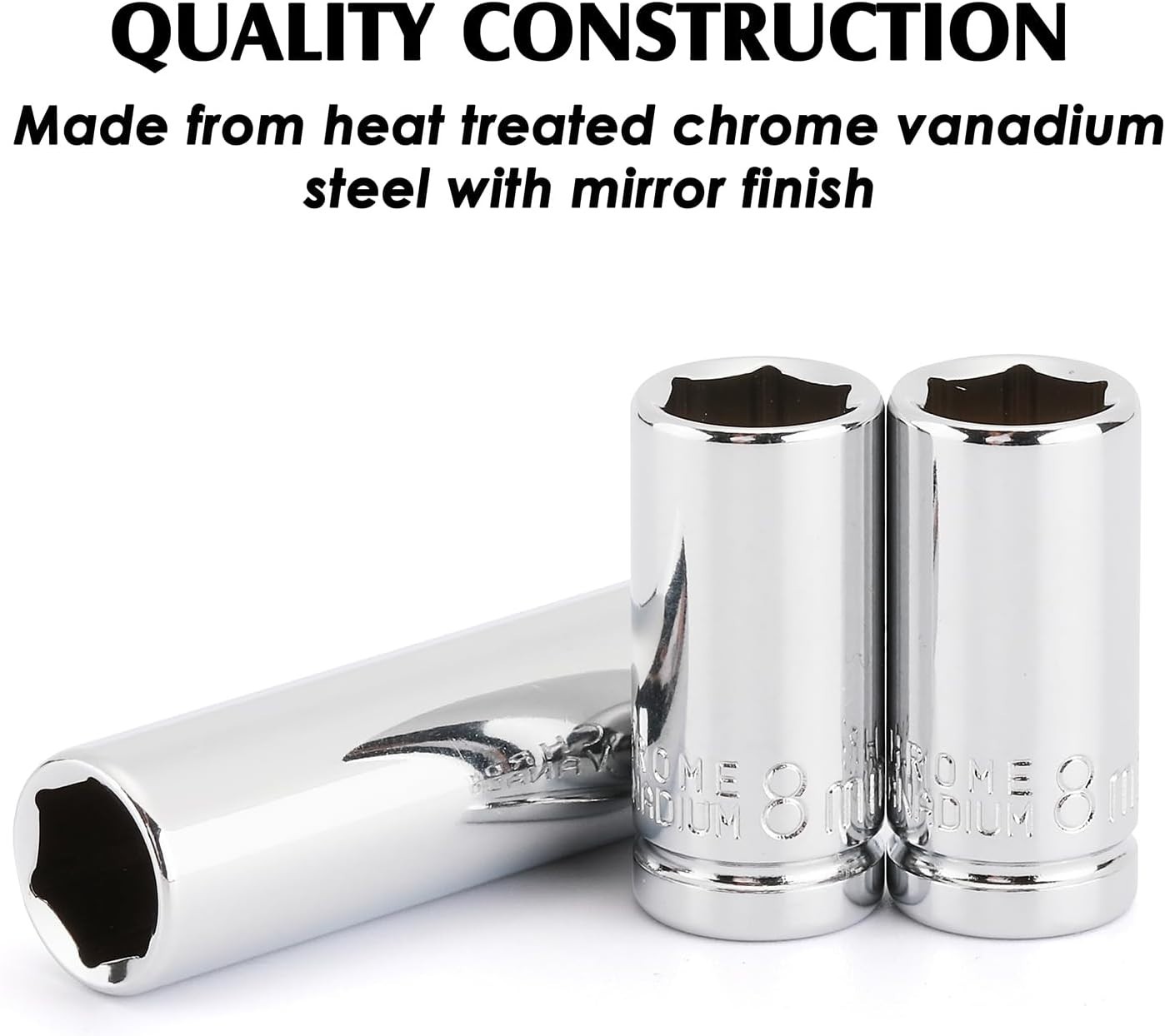 4PCS 1/4″Drive 8mm Deep&Shallow Socket, 6 Point, Cr-V Steel, 8mm