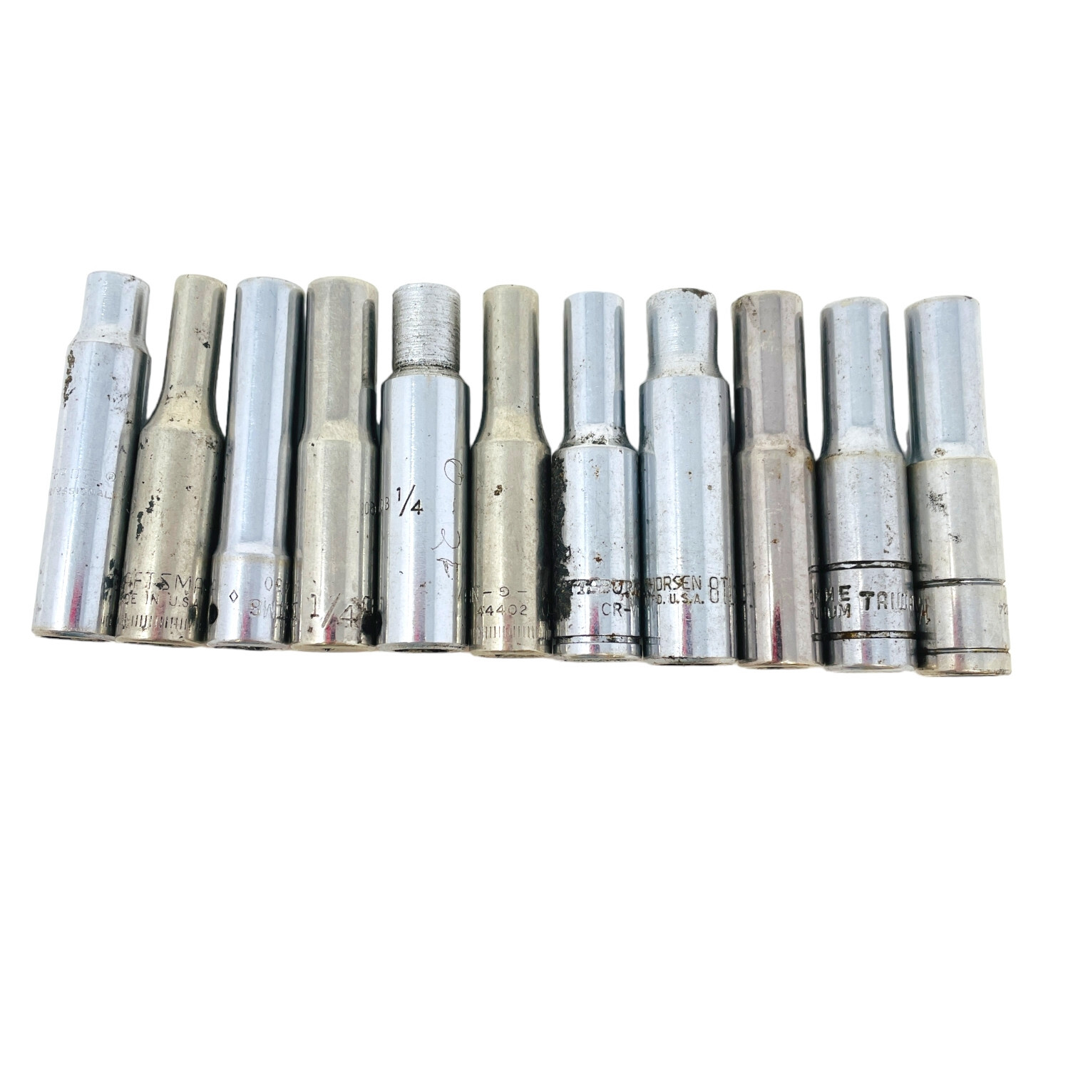 11 Pcs Craftsman, Thorsen and Assorted 44402, 5.5mm, 1/4 in Drive Socket Set