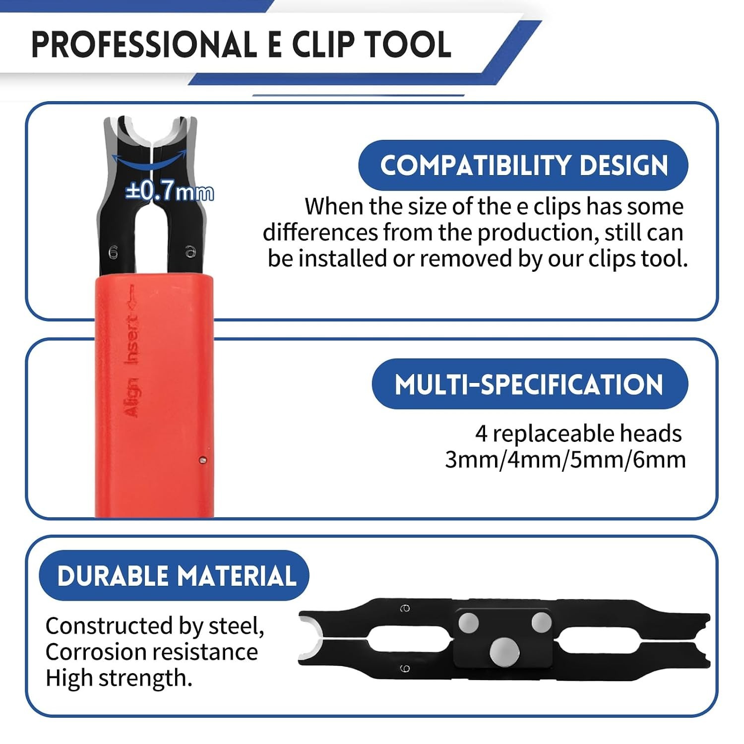 Professional E Clips Installation Kit – Exchangeable Tool for 3/4/5/6mm Clips