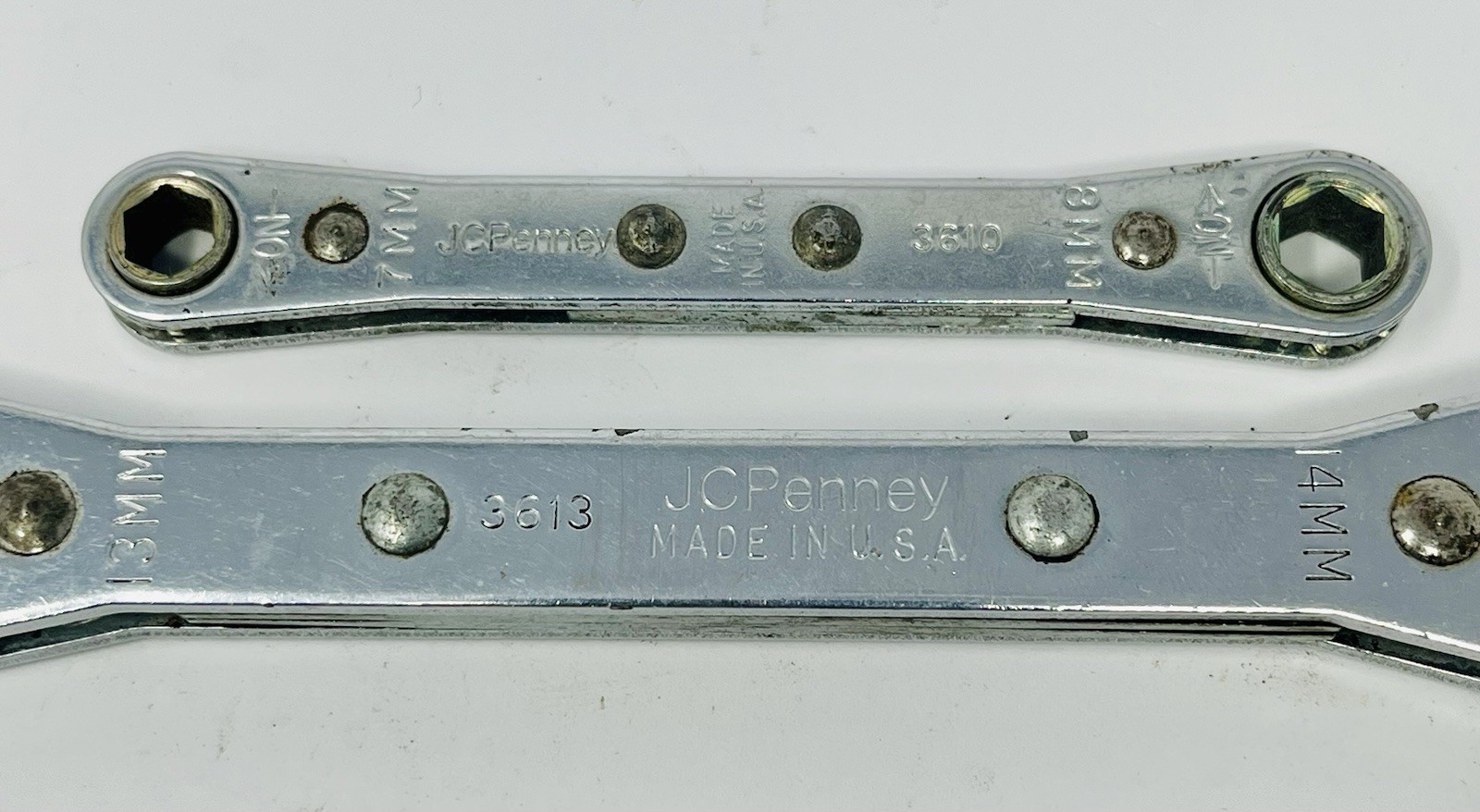 Vintage JCPenny 3Pc Ratcheting Double Box End Wrench Set SAE 7 8 13 14 15 & 17MM