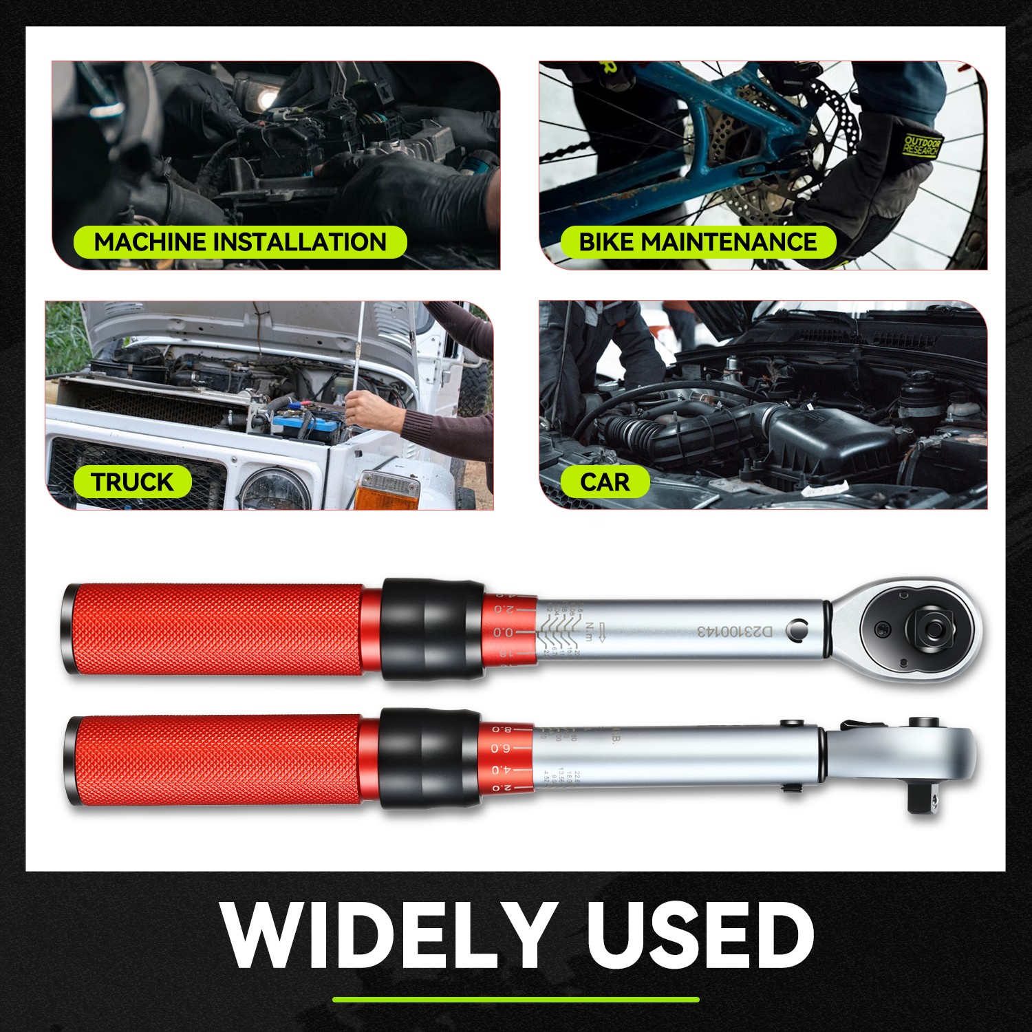 Red 3/8″ 20-200IN.-LB Mechanic Adjustable Click Torque Wrench w/ Storage Box