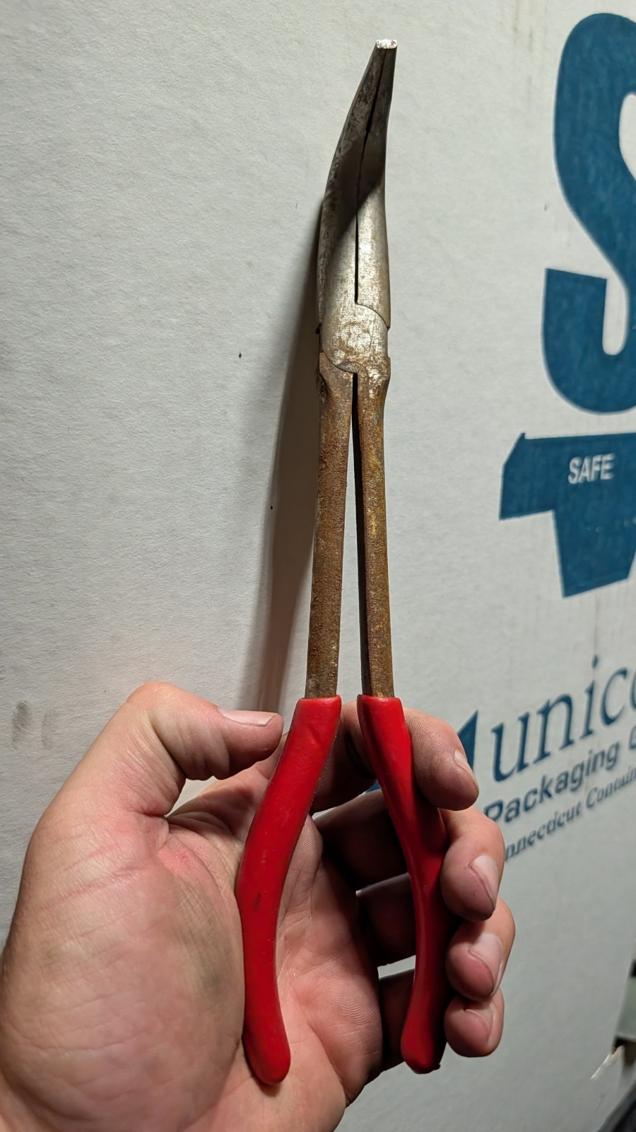 Snap On Tools USA 490BCP 10”Long 90 Degree Needle Nose Red Soft Grip Pliers USA