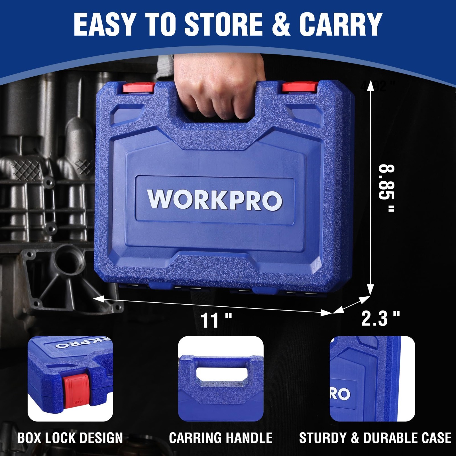 14-Piece 1/2″ Drive Deep Impact Socket Set, 6-Point Cr-V Steel, Heavy Duty Case