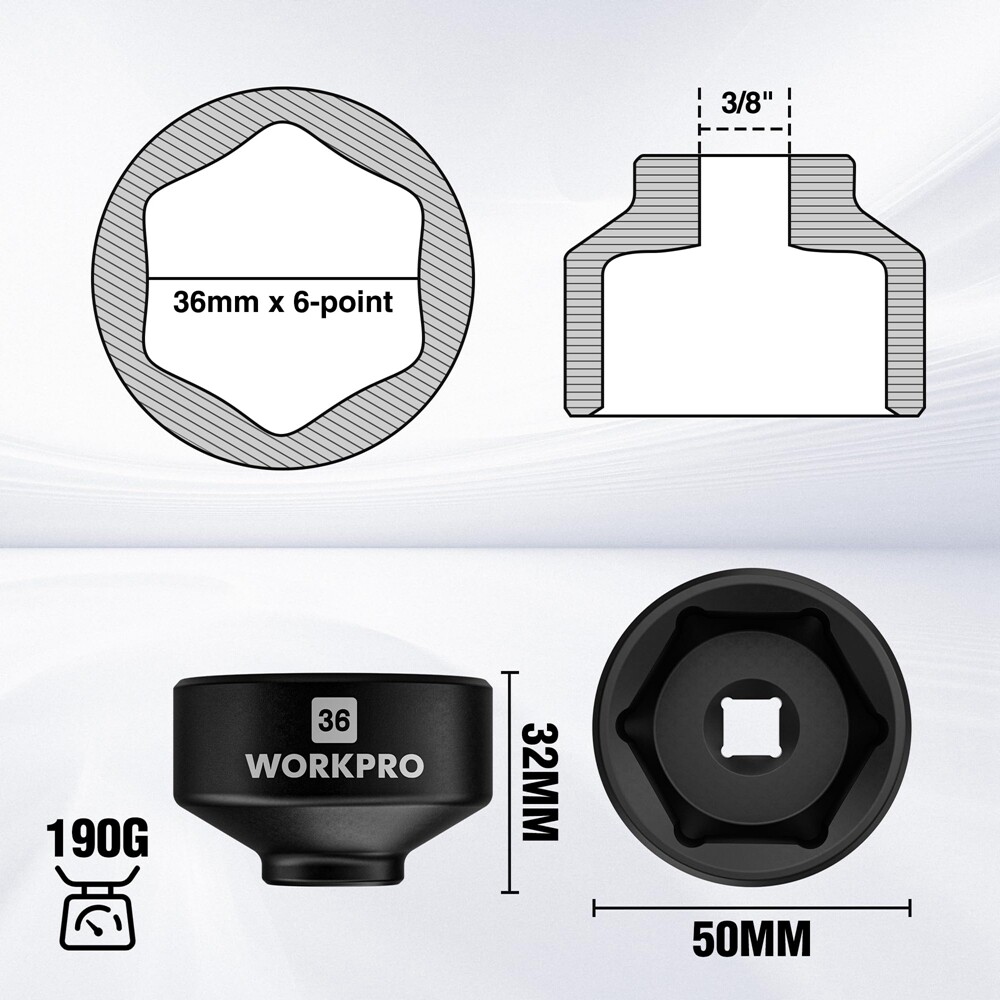 WORKPRO 36 mm Oil Filter Removal Tool Oil Filter Socket Wrench Oil Filter Wrench