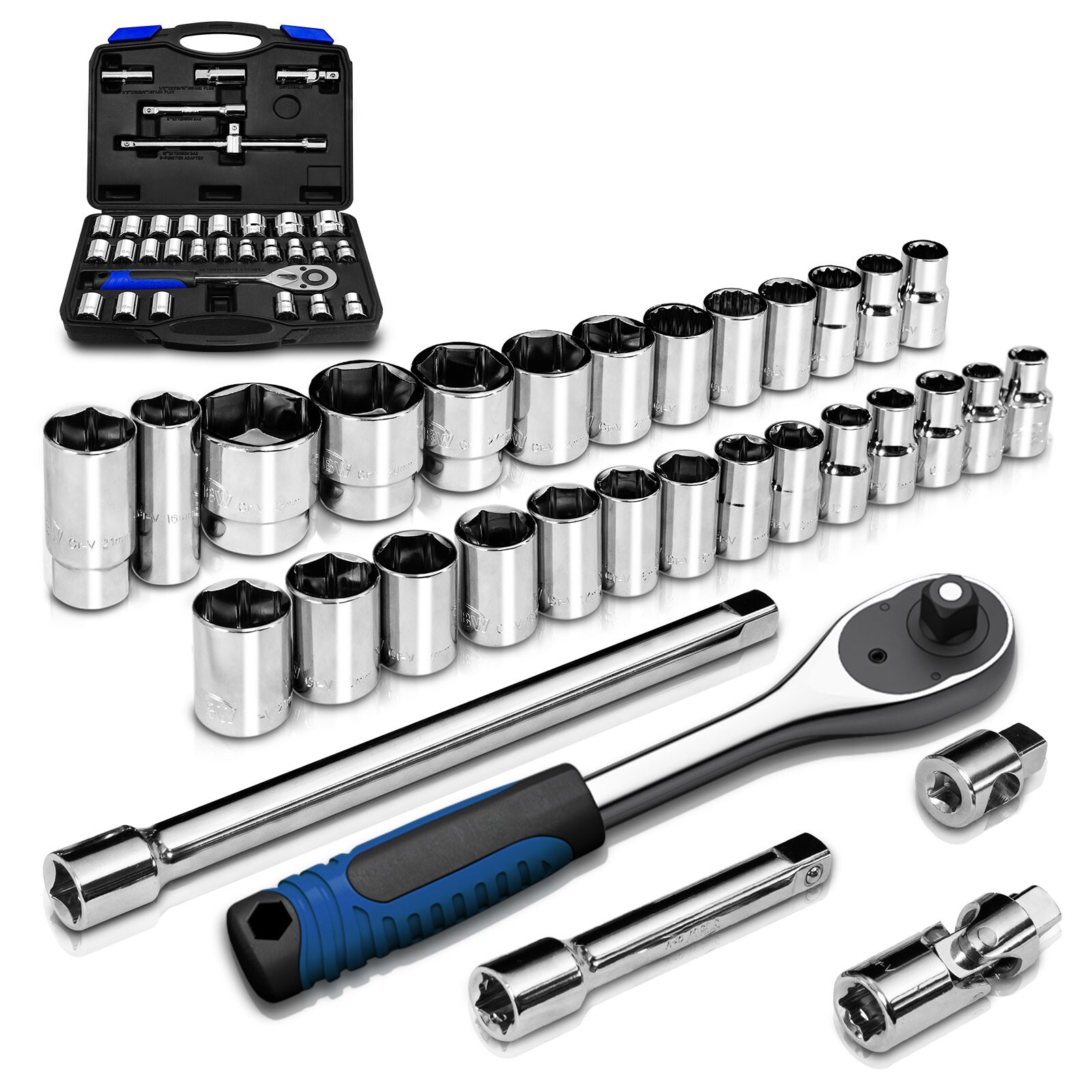 pgroup 32Pcs 1/2 inch Drive 8mm-32mm Metric socket set, with Ratchet Wrench