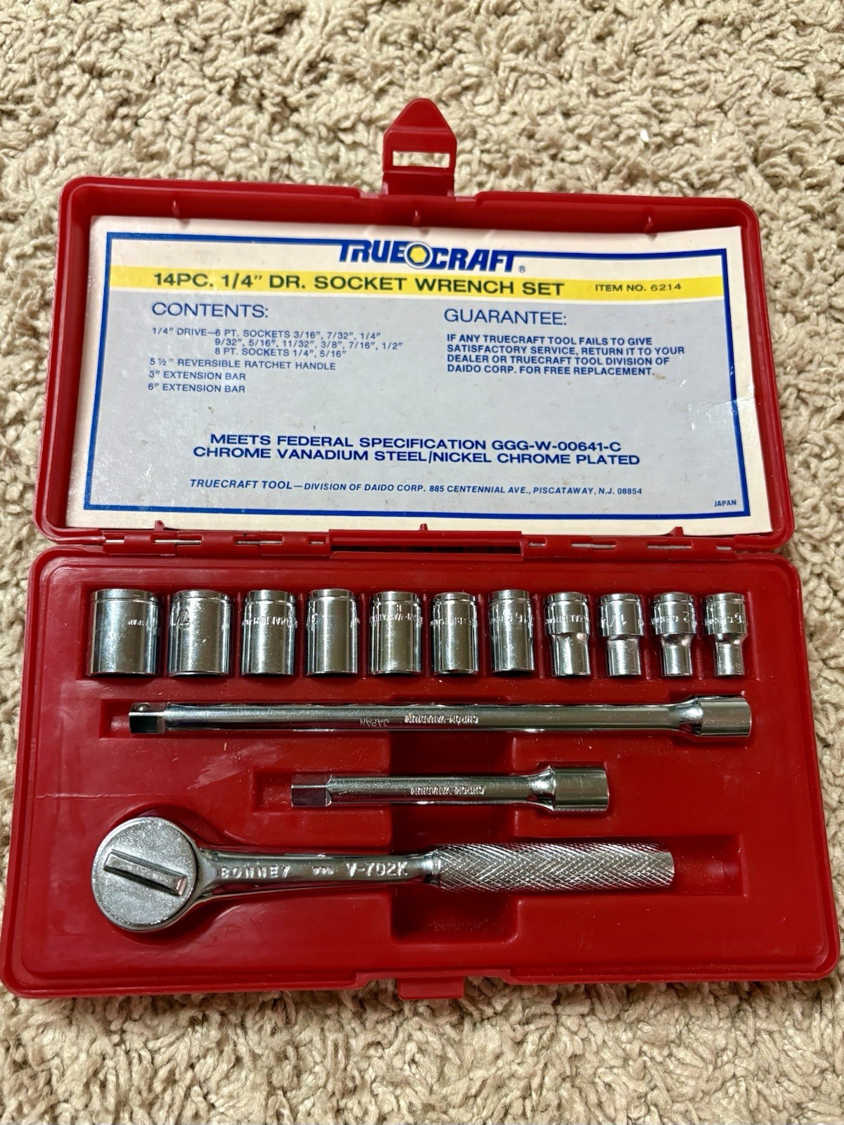 TRUE CRAFT 14PC. 1/4″ DR. SOCKET WRENCH SET ITEM NO.6214