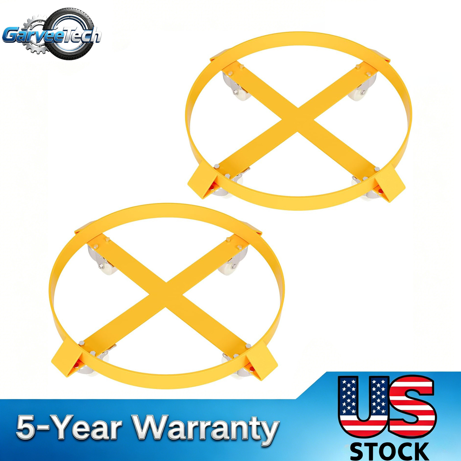 2PCS 55 Gallon Drum Dolly Heavy Duty Barrel Cart 1000lbs w/ Casters Yellow