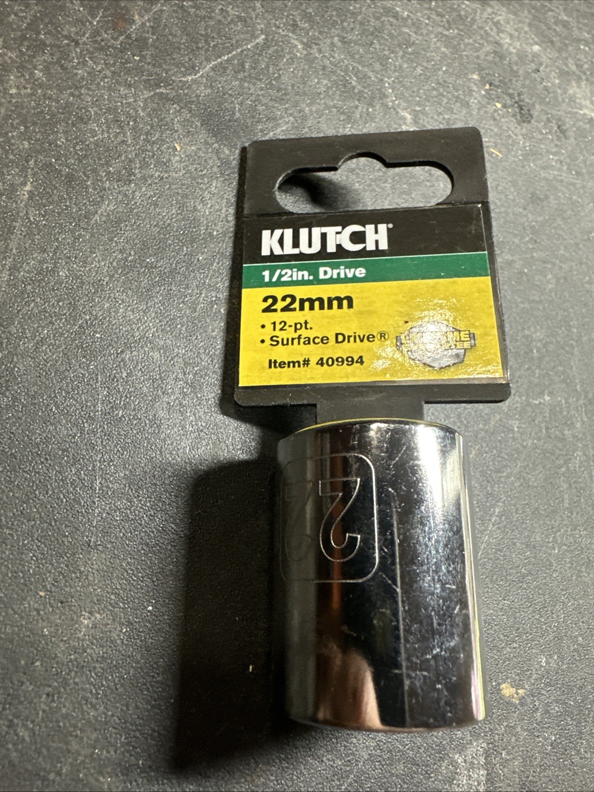 New Klutch 1/2 Drive 12 Pt 22mm Metric Socket