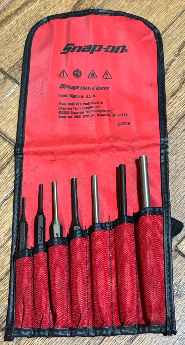 🇺🇸 Snap On Tools USA Pin Punch Set Lot Straight Roll Red Storage Pouch 7pc