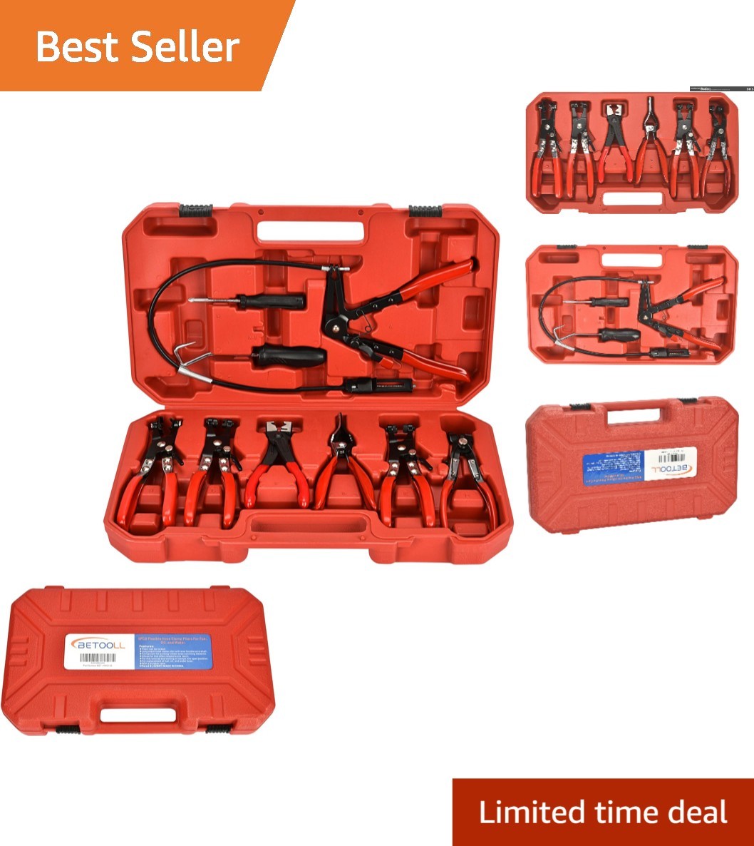 9pc Hose Clamp Pliers Set – Long with Ergonomic Grip for Automotive Repair
