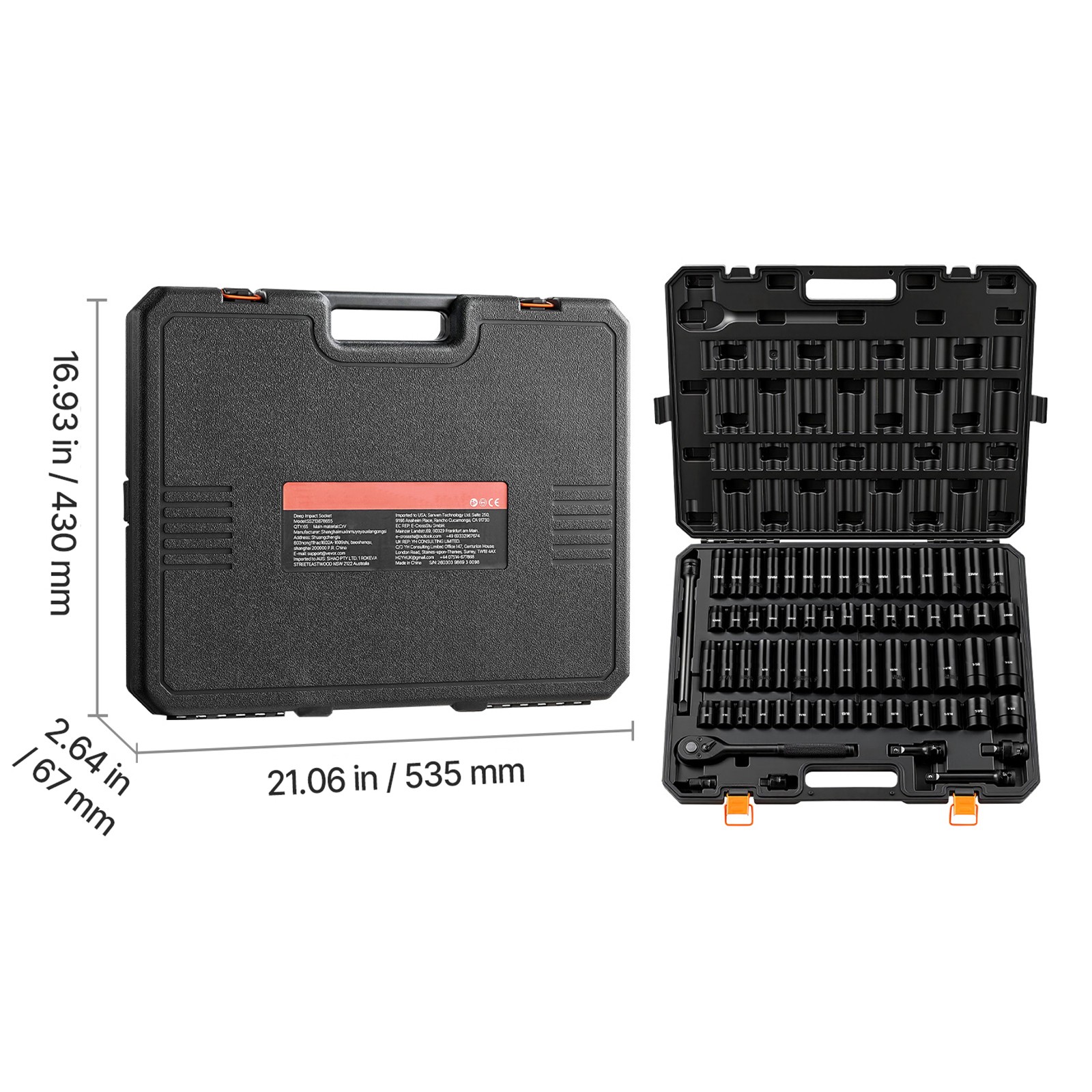 Uimoso 65-Piece 1/2″ Drive Impact Socket Set with 6-Point Design & Case