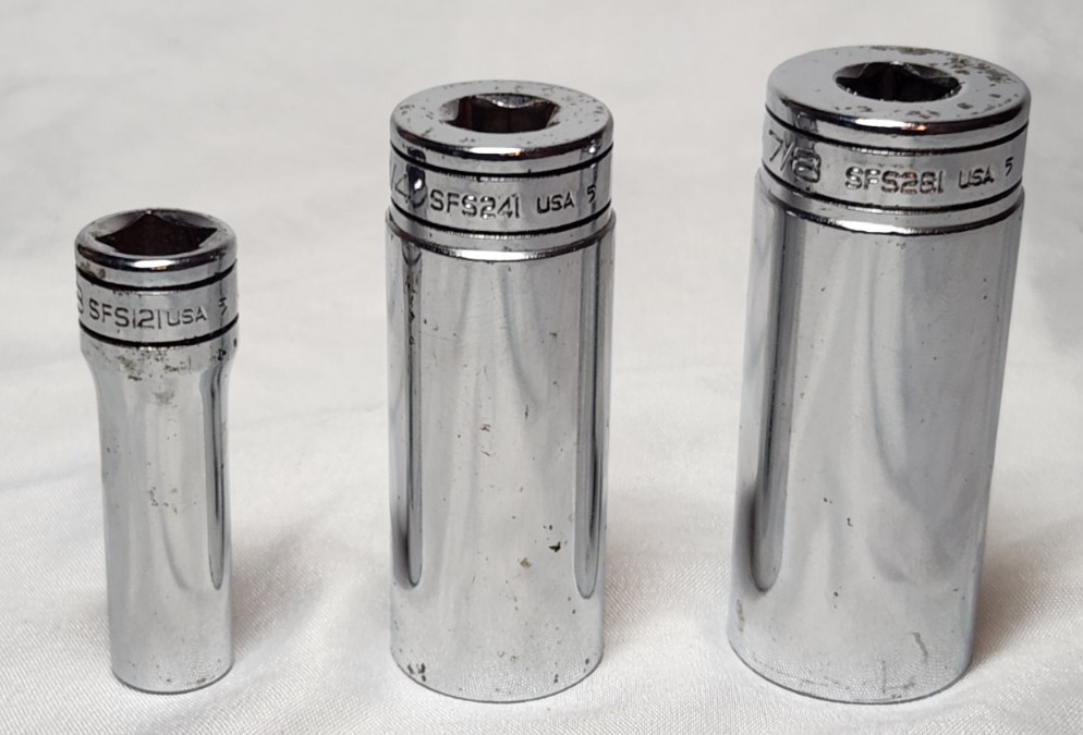 Snap-On Lot of 3 SFS121 3/8″ SFS241 3/4″ SFS281 7/8″ Deep Socket 6PT 3/8″ Drive