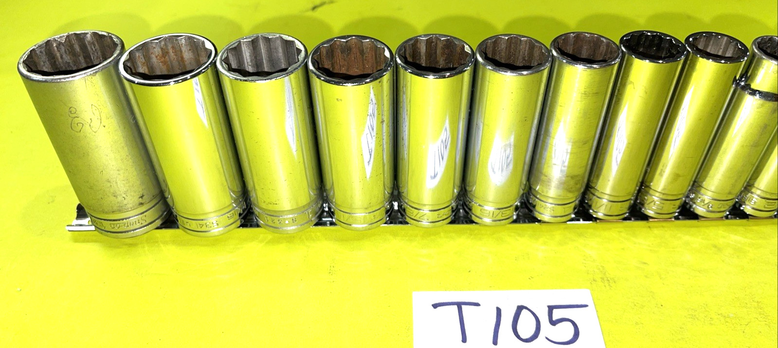 SNAP-ON TOOLS 13 PIECE 1/2 DR. SAE. DEEP CHROME SOCKET SET 12 POINT 3/8 TO 1-1/8