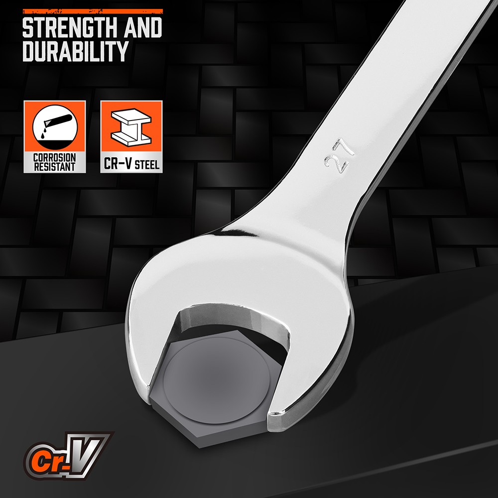 6PC Super Long Metric Combination Wrench Set 23-32mm Ring Open Ended 15° Entry