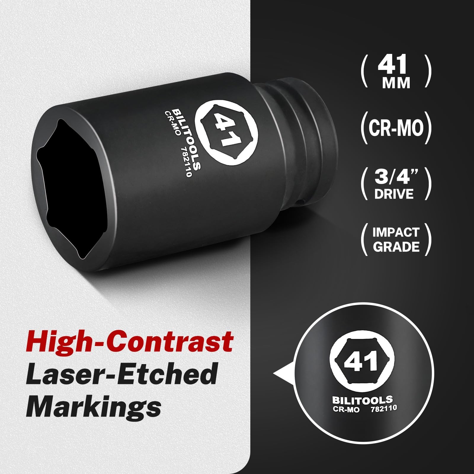 3/4 Drive Deep Impact Socket 41mm, Metric, CR-MO Steel, 6 Pt. Impact Grade He…