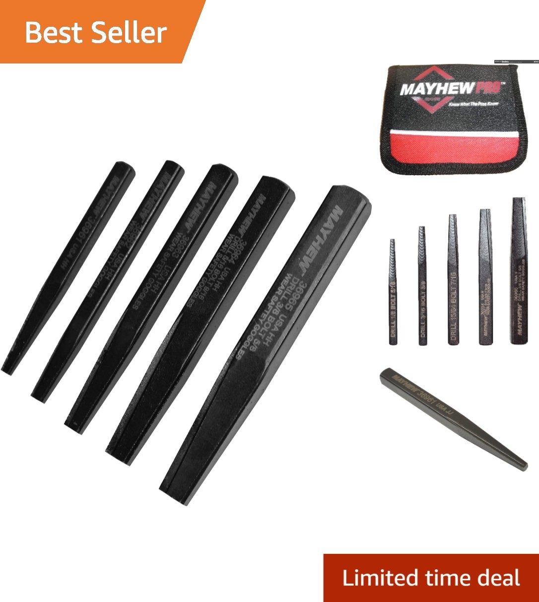 5-Piece Screw Extractor Set with Rust-Resistant Black Oxide Finish