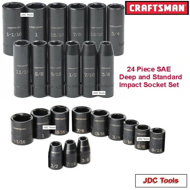 CRAFTSMAN 24 PC 1/2″ DRIVE 12 DEEP AND 12 STANDARD SAE IMPACT SOCKET SET INCH