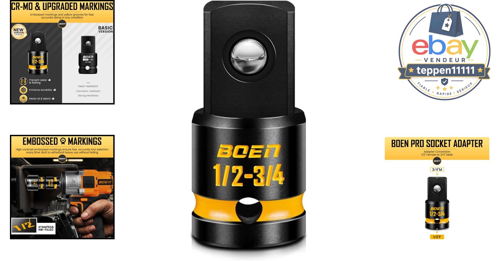 1/2″F to 3/4″M Impact Socket Adapter, Chrome Molybdenum Steel