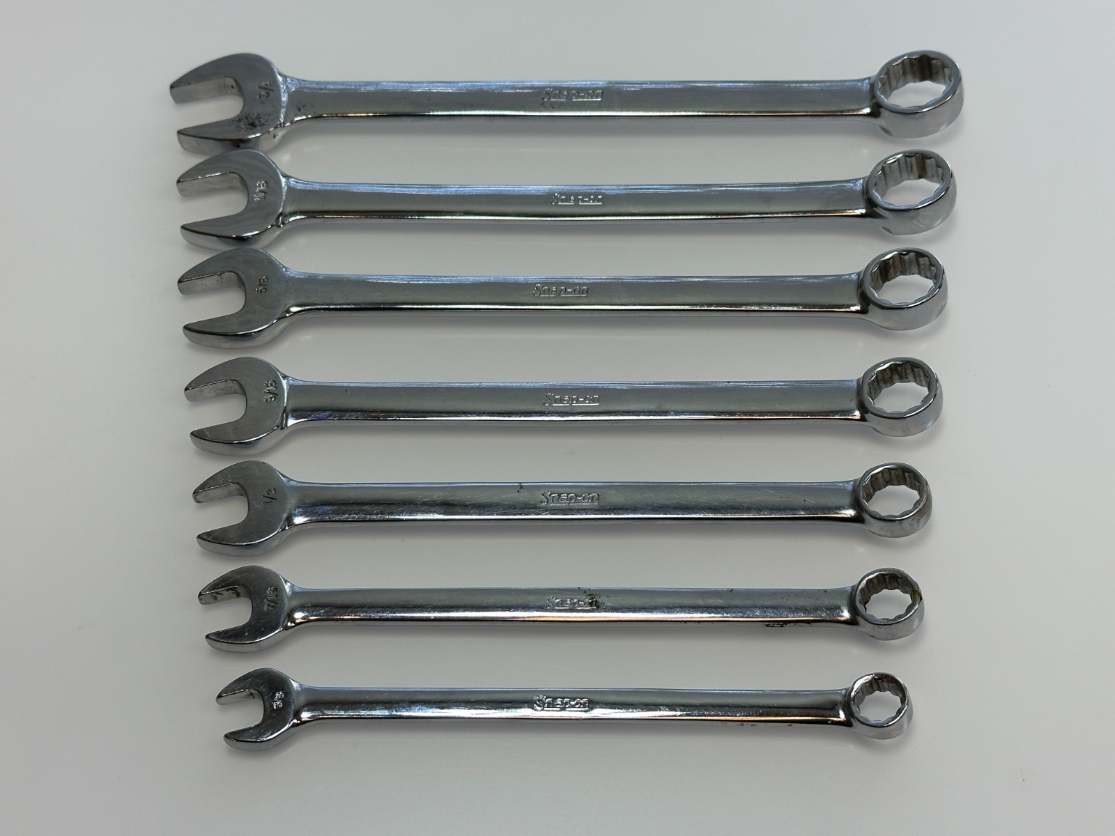 🇺🇸 Snap On Tools USA 7pc 12-Point SAE Combination Wrench Set (3/8–3/4″) OEX707