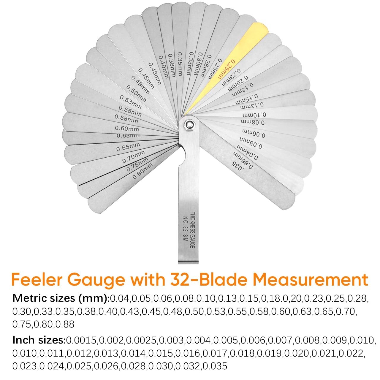 Versatile 32-Blade and 16-Blade Feeler Gauge for Accurate Clearance Measurements