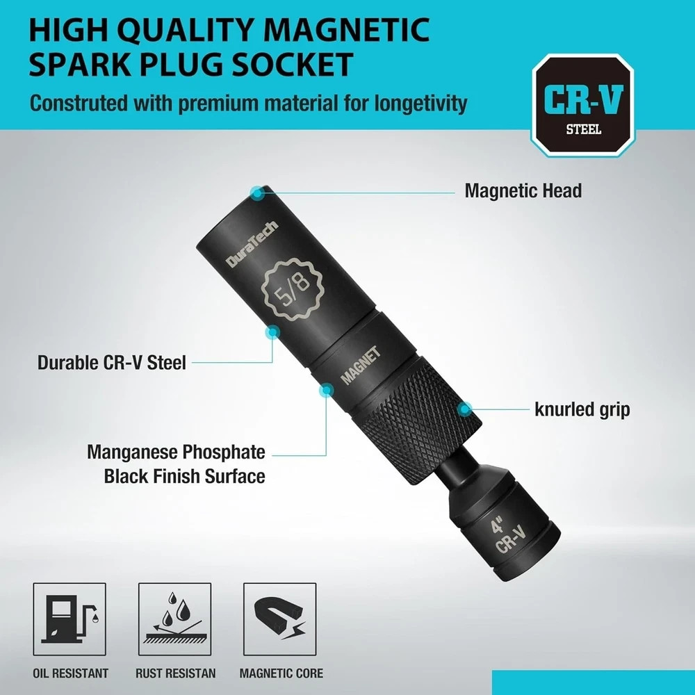 5/8″ Swivel Magnetic Spark Plug Socket 1MM Thin Wall 3/8″Drive x4″ 12PT steel