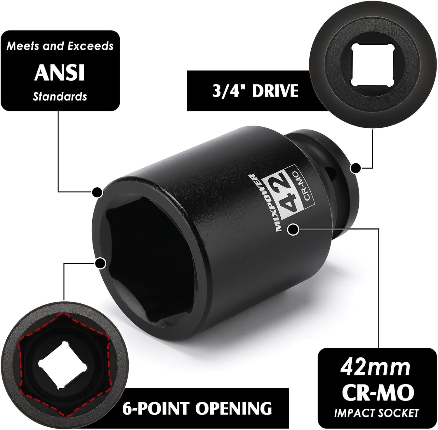 3/4″ Drive 42mm Deep Impact Socket – Chrome Molybdenum 6 Point Design